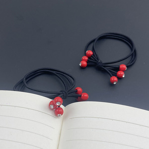 Élastique à cheveux rouge perlé 3 en 1 à haute élasticité avec incrustation de strass, style coréen, pour queue de cheval épaisse, pour femmes, usage quotidien - Product Image 3