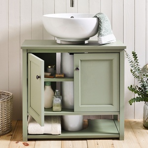 Custom Modern Style Freestanding Sage Green Bathroom <strong>Vanity</strong> <strong>Unit</strong> <strong>Under</strong> Single <strong>Sink</strong> with Open Shelf Shaker Design Storage <strong>Unit</strong> - Product Image 1