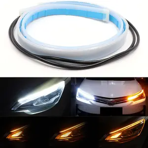 30 45 60cm 12v Led Daytime Running Light Flowing Turn Signal Lights Led Headlight Strip Flexible LED DRL Car Accessories