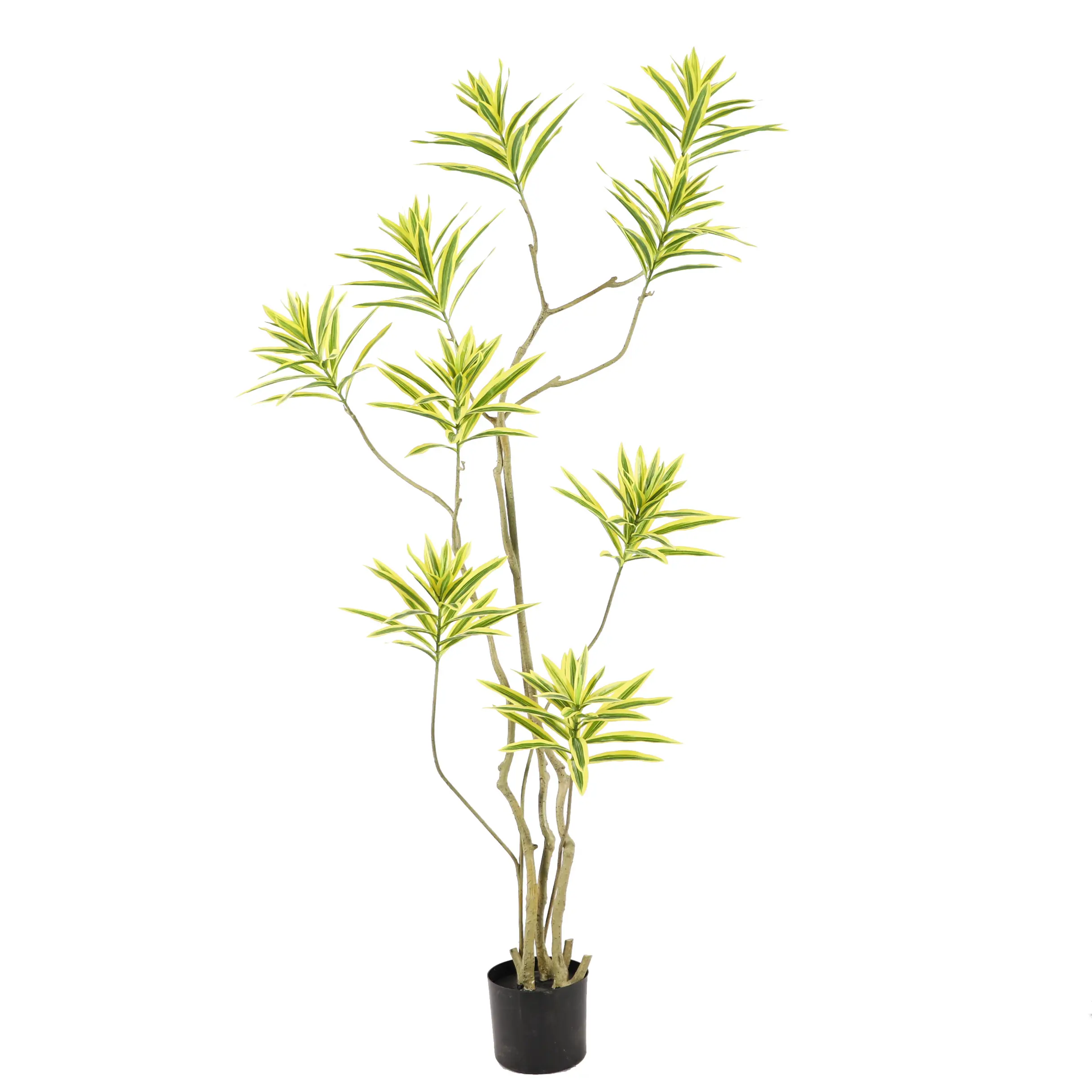 Зеленые и желтые искусственные растения для домашнего декора искусственное дерево драцена с черным пластиковым горшком