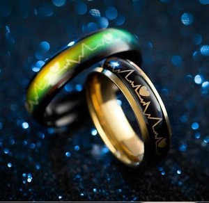 แหวนอารมณ์สแตนเลสสตีลเคลือบทอง 18K PVD พร้อมคริสตัลเหลวเปลี่ยนสี |   เครื่องประดับเปลี่ยนสีตามอุณหภูมิสำหรับผู้ชายและผู้หญิง - Product Image 5