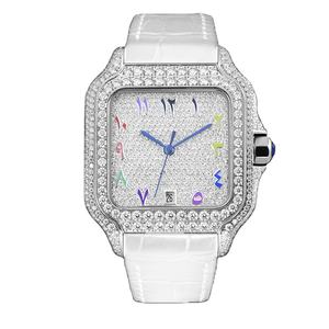 Reloj de hombre personalizado de alta calidad con cristal de hielo VVS y zafiro, caja cuadrada mecánica y diseño de superficie semi-ice de lujo. - Product Image 2