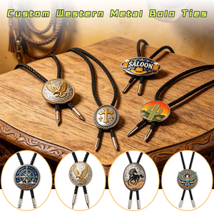 Corbatas Bolo Metálicas Personalizadas Estilo Vaquero Americano con Patrón Vintage de Águila, Caballo y Brújula, Accesorios de Cuello para Hombre - Product Image 1