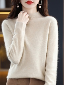2023One-Line maglione di cachemire a maniche lunghe a collo alto da <span class=keywords><strong>donna</strong></span> in lana Merino pronto da indossare autunno e inverno - Product Image 2