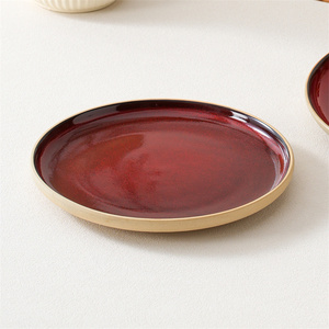 Bestseller Tischgeschirr Vorspeisen-Teller Rot Glasierte Keramik Flache Pasta-Teller für Restaurant Hochzeit Bankett - Product Image 5