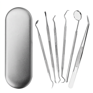 Ensemble d'instruments chirurgicaux dentaires 6 pièces en acier inoxydable avec poignée moletée, outils manuels pour soins bucco-dentaires et examen - Product Image 1
