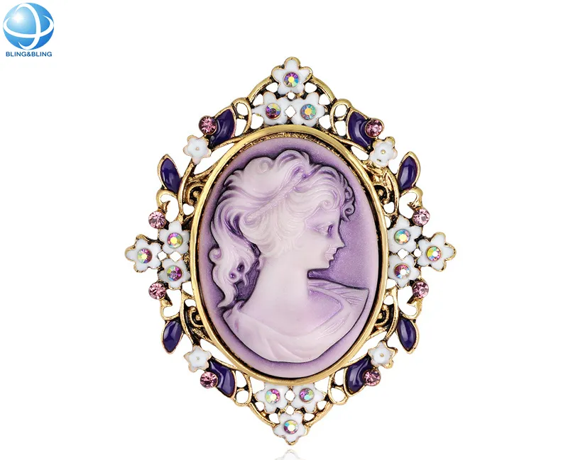Klassiek Antiek Geloof Schoonheid Koningin Hoofd Broche Vintage Figuur Strass Camee Pin Cadeau Voor Vrouwen