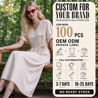 Robe longue décontractée d'été pour femme, col en V, manches courtes, à lacets, respirante, en lin écologique, élégante, fabriquée sur mesure par une usine de vêtements