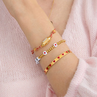 Brazalete de Oro Elegante Vintage de Lujo con Corazón de Esmalte Rojo, Ajustable, Brillante, Joyería al por Mayor para Mujer