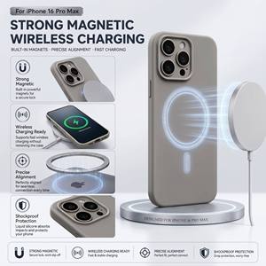 <span class=keywords><strong>Coque</strong></span> de téléphone en silicone liquide magnétique doux mat de qualité supérieure, couleur unie, antichoc, pour 16 Pro Max, anti-rayures, ajustement parfait - Product Image 3