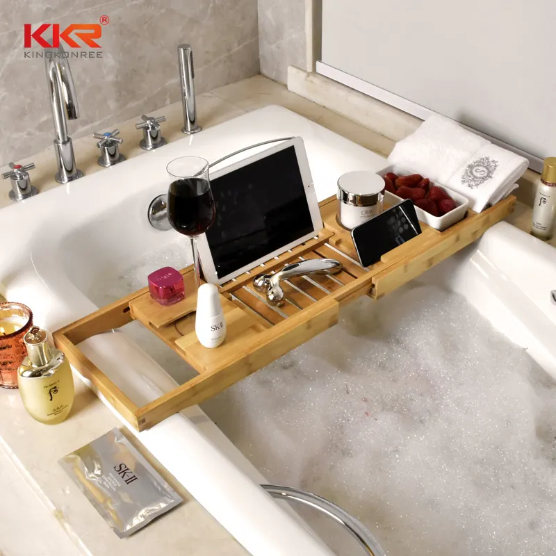 supporto per iPad e portasapone per casa spa e vasca da bagno Vassoio da bagno in legno per vasca da bagno vassoio espandibile pieghevole in bambù con supporto per bicchiere di vino 