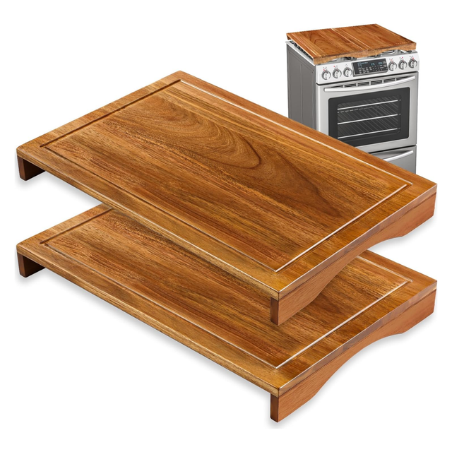 Acacia Wood Noodle Chopping Board 2 in 1 Counter Top Stove Cover for Electric Stove Solid Wooden Kitchen Cutting Boards