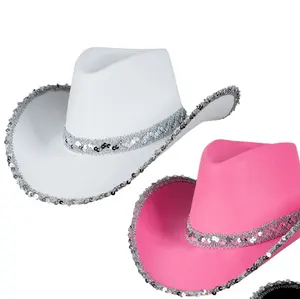 亮片牛仔帽女士狂野西部牛仔女帽化装服装粉色