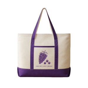 Sac fourre-tout de luxe en toile de coton lavande robuste de taille moyenne personnalisé avec longue bandoulière en ruban et poche zippée pour le voyage - Product Image 1