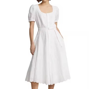 Nouvelle Arrivée 2025 – Robe Midi Purement Blanche Élégante Bohème Décontractée avec Broderie Anglaise, Ceinture en Lin et Patchwork Uni pour l'Été - Product Image 2