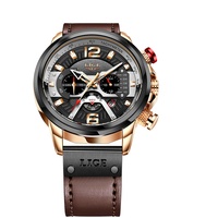 Montre pour homme en acier inoxydable et cuir, design simple, trois aiguilles, calendrier, date, 48 mm, logo personnalisé LG8917, quartz, luxe, mode