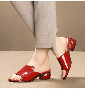 Summer New Sandals Outerwear Fashion Medium <b>Heeled</b> Women's Shoes Soft Leather - Product Image 4