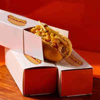 Venta al por mayor logotipo personalizado sándwich Churros comida papel embalaje maíz merienda pastel personalizado tablero de papel perro caliente para llevar caja de comida