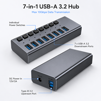 7 Portlu Güçlendirilmiş USB 3.2 Gen2 Hub 10Gbps 7x USB-A Bireysel Anahtarlı Alüminyum FCC/CE Sertifikalı Stokta