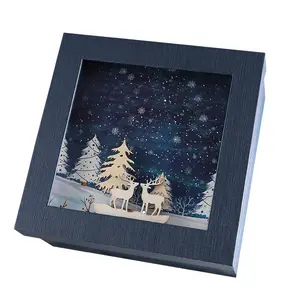 Boîte cadeau de Base et de couverture supérieure de noël, coffret cadeau 3D de nouvel an avec sculpture sur bois