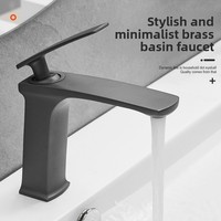 Robinet de lavabo monotrou en cuivre pur avec cartouche céramique, design moderne et minimaliste, pour eau chaude et froide, à poser sur le comptoir, pour salle de bain