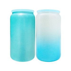 Elegant Shaped <b>Drinking</b> Glasses 16oz Textured Rough <b>Glitter</b> Powder Coated Glass Can with Plastic Lid and Straw - Product Image 2