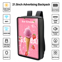 Mochila Publicitaria con Pantalla Táctil LCD de 21.5 Pulgadas, Resistente al Agua IP65, Animación Opcional, 1080p, CMS Integrado para Centros Comerciales y Tiendas Minoristas
