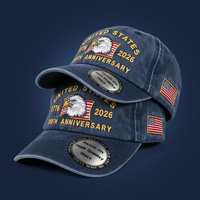 Gorra de Béisbol Estilo Dad Hat de Algodón Desgastado Vintage, con Parche Bordado Personalizado con Logotipo de Bandera, para Recuerdo del 250 Aniversario