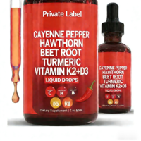 Extrait liquide de piment de Cayenne naturel à étiquette personnalisée rapide, baies d'aubépine, vitamines D3 K2, racine de betterave, curcuma