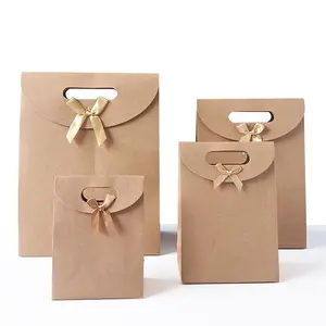Shopper con chiusura a Velcro Moq basso sacchetto regalo in carta Kraft marrone con finestra trasparente