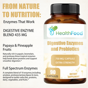 Cápsulas de Enzimas Digestivas y Probióticos HealthFood, 90 Unidades, Suplemento Dietético de Alta Potencia para Apoyar la Digestión y el Confort - Product Image 2