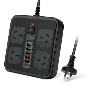 4 AC outlets 4usb AU standard smart socket 10A 250V 3000W surge protector 2M wire 4 outlets power strip extension