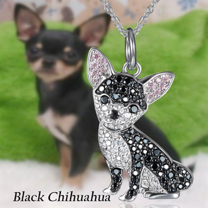 Livraison Rapide - <span class=keywords><strong>Collier</strong></span> Pendentif Chien <span class=keywords><strong>Chihuahua</strong></span> Noir, Bijoux Fins en Alliage de Zinc Écologique Style Animal Vente en Gros - Product Image 2