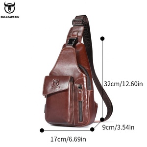 BULLCAPTAIN男士时尚皮革斜跨胸包吊带背包带USB充电口单肩包 - Product Image 6