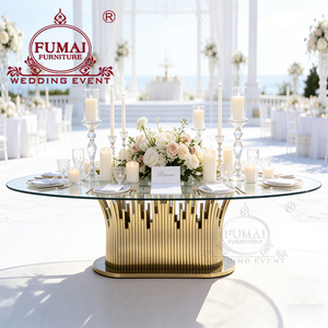 Mesas de Acero Inoxidable con Cubierta de Vidrio Templado para Uso Comercial, Comedor y Exteriores, Muebles para Bodas - Product Image 1