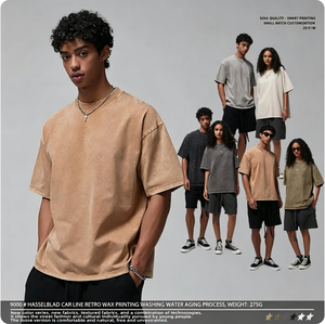 เสื้อยืดผู้ชายทรงบ็อกซี่ ผ้าฝ้าย 100% 275GSM ล้างสีแบบวินเทจ แต่งลายบาติก ปักลายแบบเชนสติทช์ ระบายอากาศได้ดี รับผลิตเสื้อเปล่าพร้อมสกรีนโลโก้ตามสั่ง ขายส่ง - Product Image 3