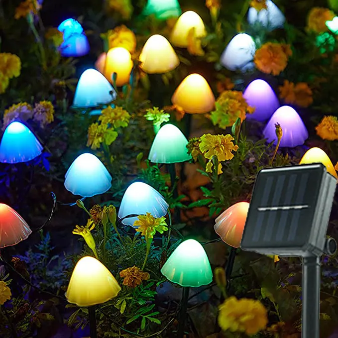 Impermeabile 8 modalità solare LED funghi fata luci stringa per la decorazione del vaso da giardino all'aperto