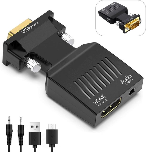 VGA and 3.5 mm Audio to HDMI 1080p Adapter Converter for Computer, Desktop, Laptop, PC, Monitor, Projector, HDTV and More