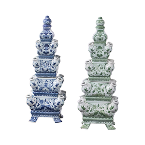 Traditionnel chinois <span class=keywords><strong>Art</strong></span> déco <span class=keywords><strong>porcelaine</strong></span> pagode tulipe Vase vert blanc décor à la maison Vase de table - Product Image 1