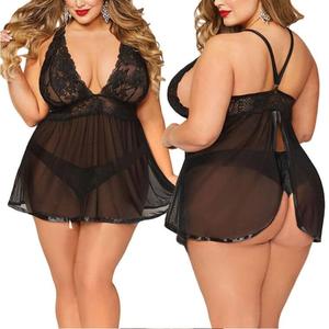 Lencería sexy de talla grande para mujer, camisón con tirantes y abertura, estilo de tentación pura y seductora - Product Image 1
