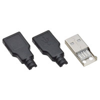 DIY USB Male Plug 3-Piece Kit Shell USB 2.0 tipe a 4 Pin konektor steker dengan Cover plastik hitam