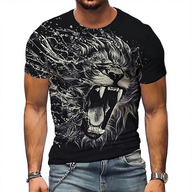 2023 Summer Men's Animal 3D Digital Printing Loose Fit Breathable Neck Short Sleeve T-shirt Hip Hop Casual Factory Direct