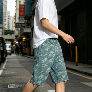 Men's Camouflage <b>Knee</b> Length Shorts Mid Waist <b>Elastic</b> Waist Cotton Casual Style Breathable Shorts for Summer - Product Image 3