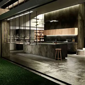 Toptan proje yerleşik özel mobilya ada basit tasarım Modern tarzı ev mutfak ünitesi 3 parça Villa için