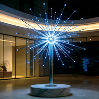 Lumière Paysagère Effet Feu d'Artifice en Acier Inoxydable avec Base en Marbre LED, Décoration Artistique Contemporaine Intérieur-Extérieur, IP65, Télécommande