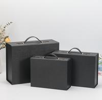 Boîte cadeau en papier pliable de luxe avec logo personnalisé, orange, magnétique, avec poignée en cuir, emballage rigide pliable