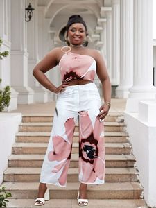 Completo due pezzi casual stampato stile europeo-americano, ecologico, vestibilità ampia, taglie forti, primavera estate, con pantaloni corti slim in raso a gamba larga - Product Image 6