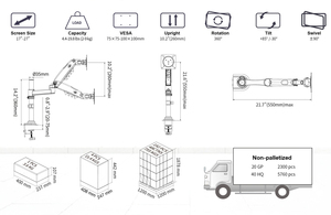 ขาตั้งหน้าจอแสดงผลแบบตั้งคู่,พร้อมลิ้นชักโต๊ะโลหะยืนสำหรับโต๊ะคอมพิวเตอร์ - Product Image 3