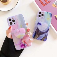 Funda de TPU Líquido de Lujo para Teléfono Móvil con Soporte en Forma de Corazón, Protector Trasero para 12 13 14 15 16 17 18 Pro Max