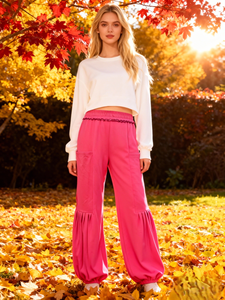 Pantalones Joggers Holgados de Punto Suave y Elástico para Mujer, Pantalones Deportivos con Cintura con Volantes y Pliegues, Estilo <span class=keywords><strong>Cargo</strong></span> - Product Image 1